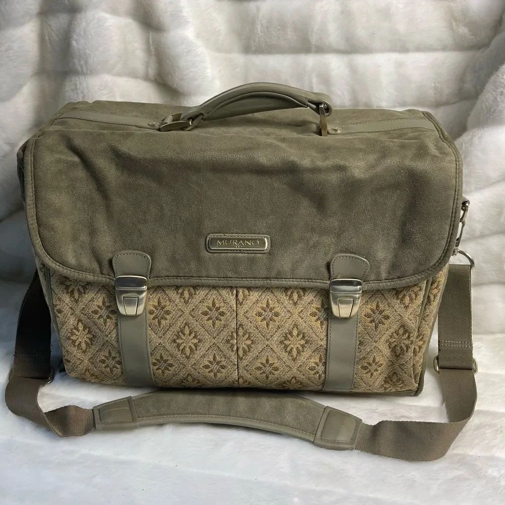 Murano travel weekender bag olive green polyester and beige gold tone hardwares